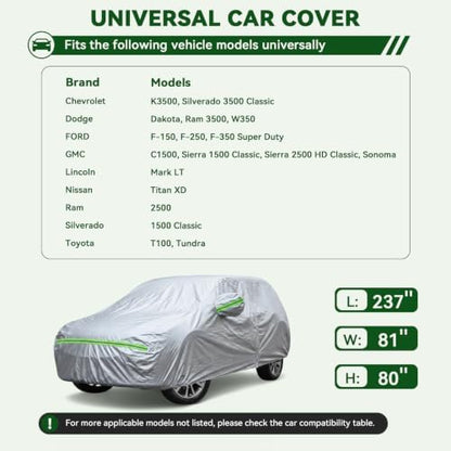 AUQDD 6-Layers Premium Truck Car Cover Waterproof All Weather Weatherproof UV Sun Protection Snow Dust Storm Resistant Outdoor Exterior Custom Form-Fit Full Padded Car Cover with Straps 213"-237" K14 - Image 2