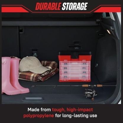 Small Parts Organizer Box - 11-Inch Portable Storage Case with 4 Removable Multi-Compartment Trays for Screws, Beads, Small Fishing Tackle, Hardware, and Craft Supplies by Stalwart (Red) - Image 6