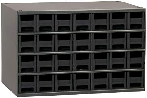 Akro-Mils Steel Garage Storage Cabinet, Small Parts Organizer Metal Cabinet for Hardware, Nails, Screws, Bolts, Nuts, and More, 17" W x 11" D x 11" H, 28-Drawer, Gray Cabinet/Black Drawers (19228) by Akro-Mils