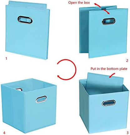 Yunkeeeper storage bins Cubes, Fabric Cube Organizer with Handle, Foldable Cube Bins for Cloth or Accessary Storage, 11x11x11, Set of 3, (Blue) - Image 5
