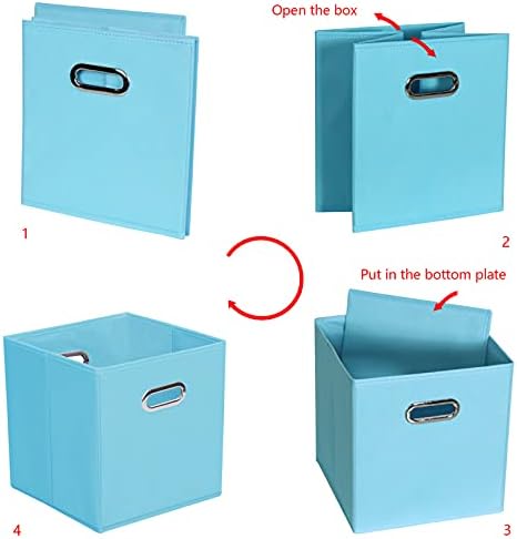 Yunkeeeper storage bins Cubes, Fabric Cube Organizer with Handle, Foldable Cube Bins for Cloth or Accessary Storage, 11x11x11, Set of 6, (Blue - Image 5