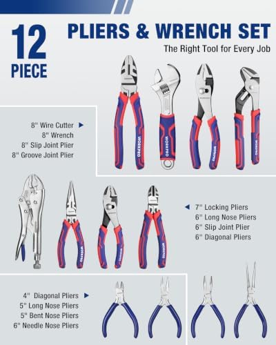WORKPRO Pliers & Wrench Set, 12-Piece Pliers Tool Set with Organizer - Image 3