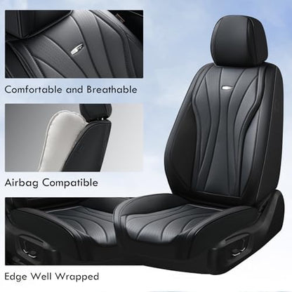 Coverado Car Seat Covers, 5 Seats Black Seat Covers for Car, Luxury Faux Leather Seat Cover, Front and Back Seat Cover, Waterproof Car Seat Protector, Universal Car Seat Cushions Fit for Most Vehicles - Image 2
