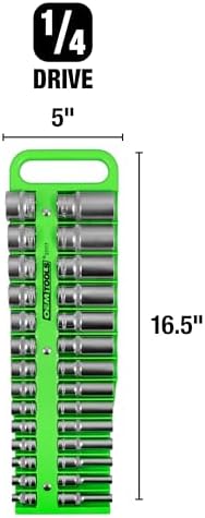 OEMTOOLS 23116 1/4" Drive Portable Magnetic Socket Organizer Tray, Magnetic Socket Holders Organizers For Tool Box, Shop, Or Garage, Holds Up To 26 Tools, Metric/SAE, Green - Image 3