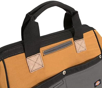 Dickies 16-Inch Durable Canvas Work Bag for Painters, Carpenters, and Builders, Heavy-Duty Zipper, Reinforced Handles, Exterior Pockets, Tan/Grey - Image 3