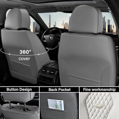 Coverado Seat Covers, Car Seat Covers Full Set, White Car Seat Cover, Car Seat Cushion Waterproof, Front Seats Back Seat Covers, Luxury Seat Cover Car Seat Protector Universal Fit Most Cars - Image 5