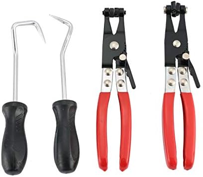 4Pcs Hose Clamp Plier Set, Including 2Pcs Cross Slotted and Flat Band Hose Hose Clamp Plier with 2Pcs Hose Removal Hook Set Perfect for Hose Installations of Low Radiators by ATPEAM
