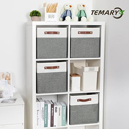 Temary Storage Cubes 12x12 Fabric Cube Storage Bins Foldable Storage Baskets with Handles, Decorative Storage Boxes for Organizing, Home, Office, Nursery, Shelf, Closet (White & Grey, 12 x 12 x 12) - Image 6
