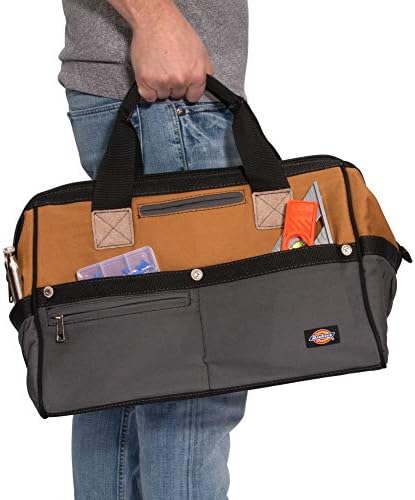 Dickies 16-Inch Durable Canvas Work Bag for Painters, Carpenters, and Builders, Heavy-Duty Zipper, Reinforced Handles, Exterior Pockets, Tan/Grey - Image 5