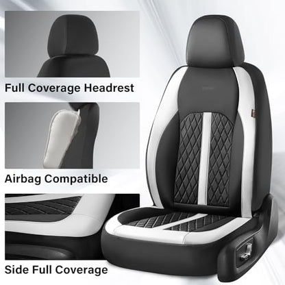 Coverado Universal Leather Seat Covers Full Set for 5 Seats – Waterproof, Durable All-Weather Protector for SUV, Pickup Truck, Sedan, White&Black - Image 4