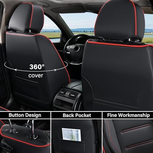 Coverado Car Seat Covers Full Set, Seat Covers for Cars, Car Seat Protector Waterproof, Leather Cushion, Universal Car Interior Covers Seat Protectors for Most Cars Black-Redline - Image 3