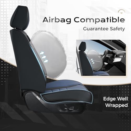 Coverado Car Seat Covers Full Set, Nappa Leather Seat Covers for Cars, Car Seat Protector Car Seat Cushion, Front and Back Seat Protectors Cushions Universal Fit for Most Cars Vehicles(Black&Blue) - Image 4