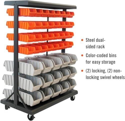 TRINITY Rolling Storage Bin Rack & Parts Organizer, 7-Tier Dual-Sided Bin Cart Shelving for Shop Storage, Nut and Bolt Organizer, Garage, Warehouse, Tools & Hardware, 330Lb Max, With Wheels, Black - Image 2