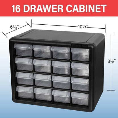 Akro-Mils 16-Drawer Plastic Storage Cabinet, 10.5"W x 6.5"D x 8.5"H, Black - Image 3
