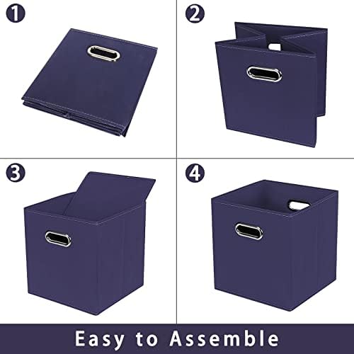 Navy Blue Fabric Storage Bins, Set of 3, 11x11x11, Foldable Cube Bins for Cloth or Accessory Storage - Image 6
