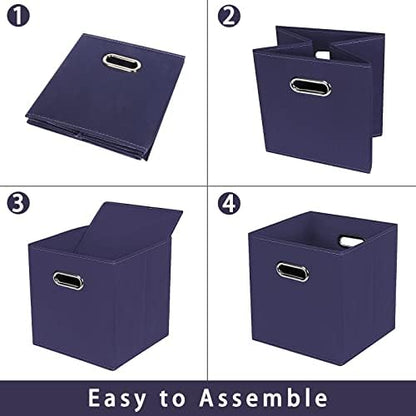 Navy Blue Fabric Storage Bins, Set of 3, 11x11x11, Foldable Cube Bins for Cloth or Accessory Storage - Image 6