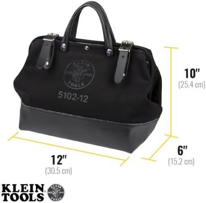 Klein Tools 510212BLK Heavy Duty Black Canvas Tool Bag, Tool Tote, Multi-Purpose Bag with Wide Hinged Opening and Leather Handles, 12-Inch - Image 3