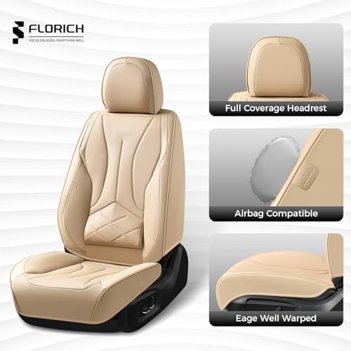 FLORICH Seat Cover, Leather Car Seat Covers Full Set, Waterproof Car Seat Protectors 5 Seats, Front and Rear Seat Covers for Cars, Automotive Seat Protector Fit for Most Sedans SUV Truck - Beige - Image 4