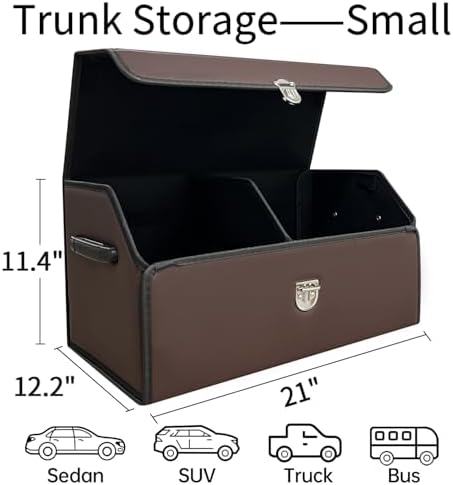 Trunk Organizer for Car With Lid,Foldable Trunk Organizer for SUVs & Sedans,Multi-Functional Leather Storage Box - Brown - Small - Image 2
