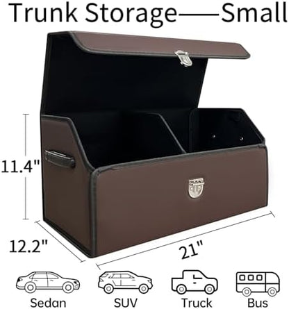 Trunk Organizer for Car With Lid,Foldable Trunk Organizer for SUVs & Sedans,Multi-Functional Leather Storage Box - Brown - Small - Image 2