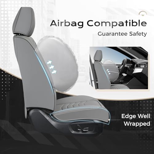 Coverado Leather Seat Covers, Gray Seat Covers Full Set, Car Seat Covers Front Seats and Back, Waterproof Faux Leather Car Seat Cushion Car Seat Protector Universal Fit for Most Cars Trucks SUV - Image 3