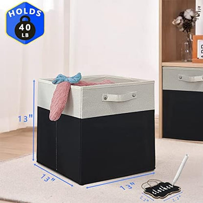 13x13x13 Inch Large Foldable Fabric Linen Cube Storage Bins【4-pack】, with Cotton Handles Closet Bins for Cabinet Shelves Home Organization and Storage bins(White&black) - Image 6