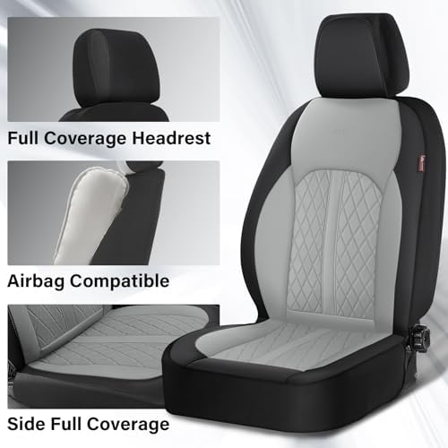 Coverado Universal Leather Seat Covers Front Seats, Front Seat Covers for SUV, Pickup Truck, Sedan, Automotive Vehicle Interior, Waterproof and Durable All Weather Protector，Black&Gray - Image 3