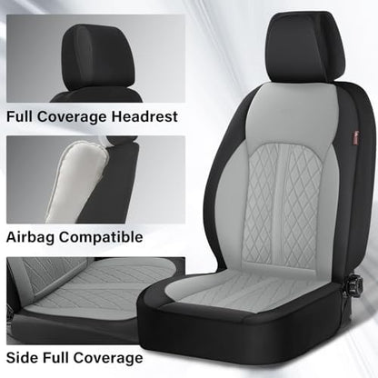 Coverado Universal Leather Seat Covers Front Seats, Front Seat Covers for SUV, Pickup Truck, Sedan, Automotive Vehicle Interior, Waterproof and Durable All Weather Protector，Black&Gray - Image 3