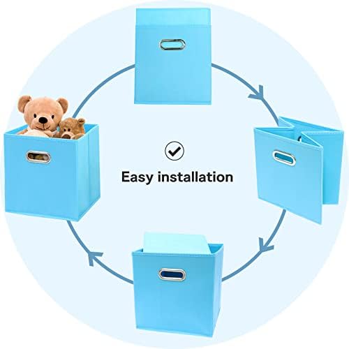 Black Fabric Cubby Storage Bins,13x13x13 Inches ,Cube Organizer Bin Foldable Storage Boxes with Dual Handles Fabric Organizer Box and collapsible Storage basket,Set of 3,Blue - Image 5