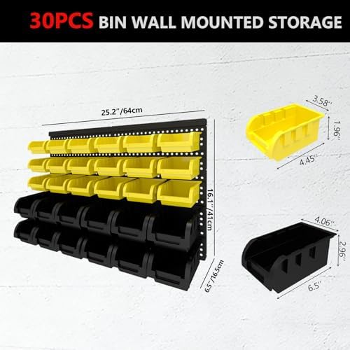 30Pcs Plastic Wall Mounted Storage Bins Parts Rack Nuts And Bolt Bins Organizer For Shop Garage for Screws, Nuts, Bolts, Nails, Beads, and Small Hardware Parts(YELLOW+BLACK, 30) - Image 2