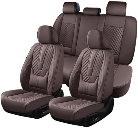 Coverado Car Seat Covers Full Set, Faux Leather Seat Covers for Car, Luxury Automotive Seat Covers Waterproof Car Seat Protector Universal Fit for Most Cars SUV Truck with Lumbar Support(Brown) by COVERADOAUTO