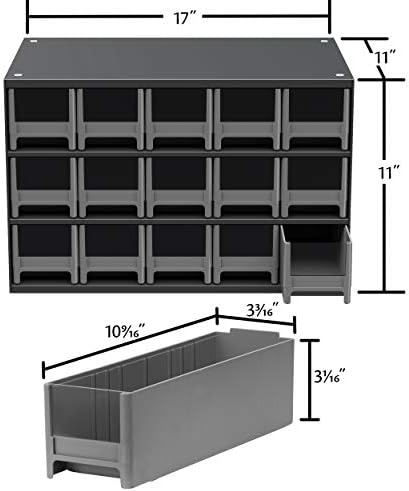 Akro-Mils Steel Garage Storage Cabinet, Small Parts Organizer Metal Cabinet for Hardware, Nails, Screws, Bolts, Nuts, and More, 17" W x 11" D x 11" H, 15-Drawer, Gray Cabinet/Gray Drawers (19715) - Image 2