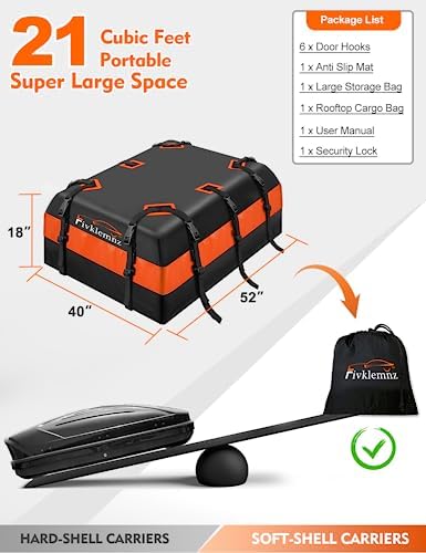 FIVKLEMNZ 21 Cubic Rooftop Cargo Carrier Waterproof Soft Car Roof Bag - Image 5