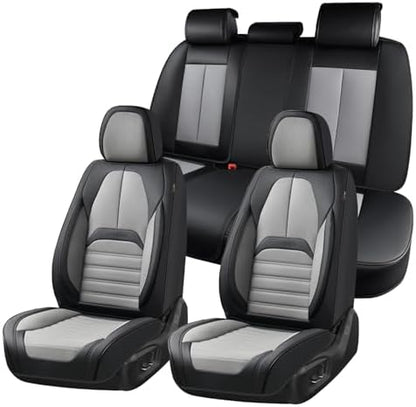 Coverado Car Seat Covers Full Set, Seat Covers for Cars, Automotive Seat Covers, Waterproof Nappa Leather Front Seats and Back Car Seat Protector, Universal Fit for Most Cars SUV Trucks,Black&Gray by COVERADOAUTO