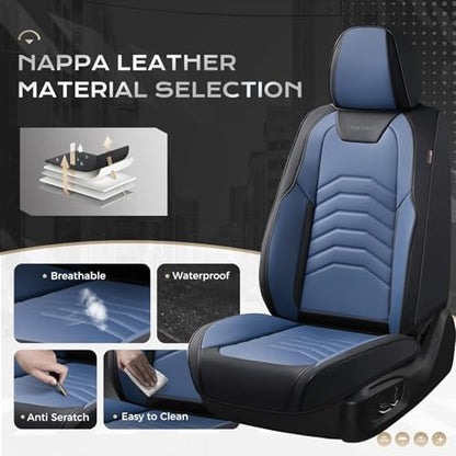 Coverado Car Seat Covers Full Set, Universal Seat Covers for Cars, Car Seat Protector Waterproof, Nappa Car Seat Cushion, Car Seat Covers Front Seats and Back Fit for Most Cars Trucks SUV, Black&Blue - Image 5