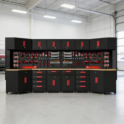 2Pcs Corner Garage Storage Cabinet System,Steel Cabinet,Red Handle - Image 7