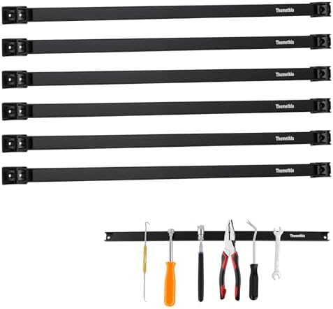 24" Magnetic Tool Holder Strip, 6 Pieces Black Metal Tool Organizer Rack with Stainless Steel Surface, Magnet Bar for Garage Workshop, Easy To Install with Mounting Screws by Themethla
