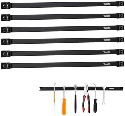 24" Magnetic Tool Holder Strip, 6 Pieces Black Metal Tool Organizer Rack with Stainless Steel Surface, Magnet Bar for Garage Workshop, Easy To Install with Mounting Screws by Themethla
