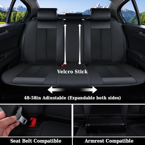 Coverado Seat Covers Full Set, Breathable Leather Car Seat Cover,Universal Car Seat Protectors, Seat Cover Waterproof, Front and Rear Seat Cover Fit Most Cars, BlackRed - Image 2