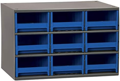 Akro-Mils Steel Garage Storage Cabinet, Small Parts Organizer Metal Cabinet for Hardware, Nails, Screws, Bolts, Nuts, and More, 17" W x 11" D x 11" H, 9-Drawer, Gray Cabinet/Blue Drawers (19909) by Akro-Mils