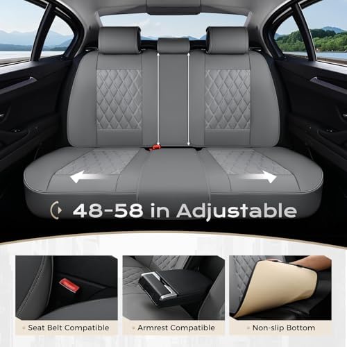 Coverado Car Seat Covers Front Seats and Back, Leather Seat Cover for Cars, Waterproof Seat Covers Full Set Universal Seat Covers Seats Protectors Car Seat Cushion Fit for Most Car - Gray - Image 5