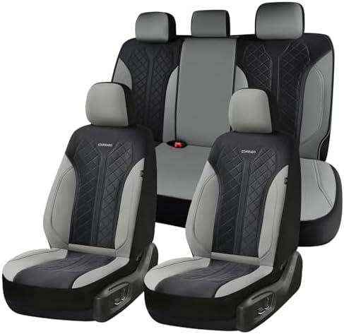 Coverado Car Seat Covers 5 Seats, Seat Covers Full Set, Mesh Breathable Seat Protectors, 5-Piece Spill-Proof White Automotive Seat Covers, Universal Fit for SUV, Sedan, Truck by COVERADOAUTO
