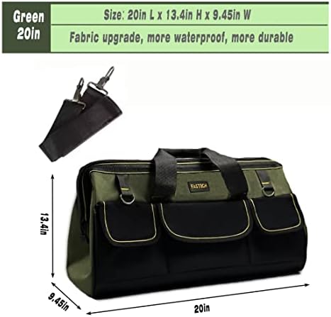 FASTECH 20-inch Wide Mouth Tool Bag with Water Proof Molded Base, Wide Mouth Tool Tote Bag, Waterproof Tool Organizer Bag for Men with Adjustable Shoulder Strap(No Bottom Shell) - Image 2