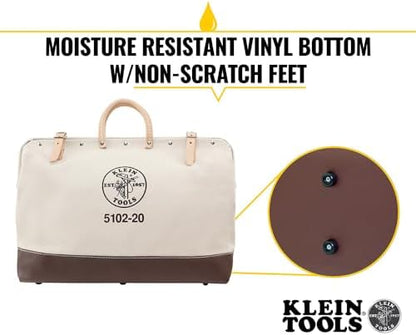 Klein Tools 5102-20 Heavy Duty Natural Canvas Tool Bag, Tool Tote, Multi-Purpose Bag with Wide Hinged Opening and Leather Handles, 20-Inch - Image 3