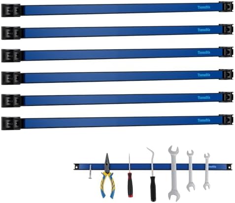 24" Magnetic Tool Holder Strip, 6 Pieces Blue Metal Tool Organizer Rack with Stainless Steel Surface, Magnet Bar for Garage Workshop, Easy To Install with Mounting Screws by Themethla