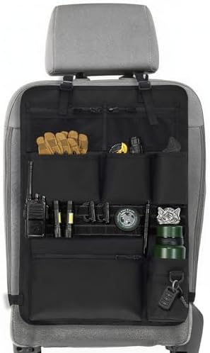 Tactical Car Seat Organizer with Multiple Pockets, MOLLE Panel System & Mesh Compartments, Durable Nylon ​Universal Vehicle Backseat Storage with Cup Holder, Water-Resistant (Black)​ by Vanlutone