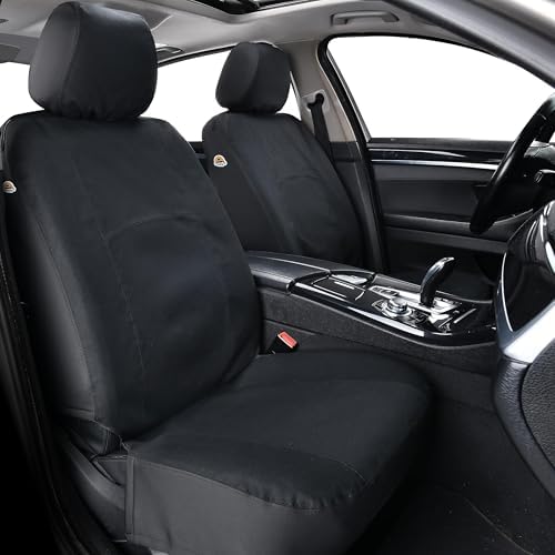 Coverado Car Seat Covers Front, Canvas Universal Seat Covers for Cars, 2-Pack Car Seat Cushions, Auto Seats Protectors for Kids & Dogs, Driver Seat Covers Fit for Most Vehicles Trucks SUVs/Black by COVERADOAUTO