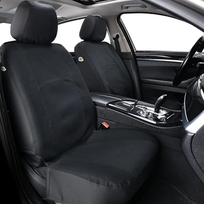 Coverado Car Seat Covers Front, Canvas Universal Seat Covers for Cars, 2-Pack Car Seat Cushions, Auto Seats Protectors for Kids & Dogs, Driver Seat Covers Fit for Most Vehicles Trucks SUVs/Black by COVERADOAUTO
