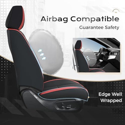 Coverado Car Seat Covers Front Seats, Seat Covers for Cars, Car Seat Protector, 2-Pack Car Seat Cushion Nappa Leather, Waterproof Seat Covers Carseat Cover Universal Fit for Most Cars(Red&Black) - Image 4