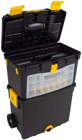 Portable Toolbox with Wheels - Stackable Tool Chest with Drawers - Mobile Utility Cart with Comfort Grip Handle and Tough Latches by Stalwart (Black) by Stalwart